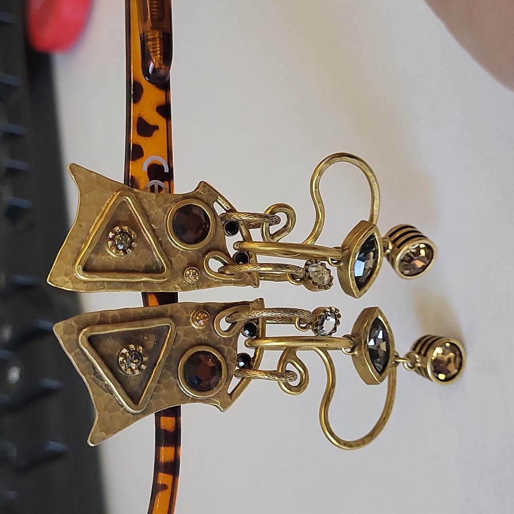 Patricia Locke Vintage Dangle Clip On Swarovski Crystal Geometric Design